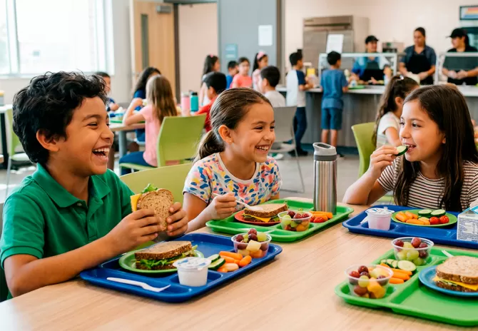 Niños en comedor de colegio
