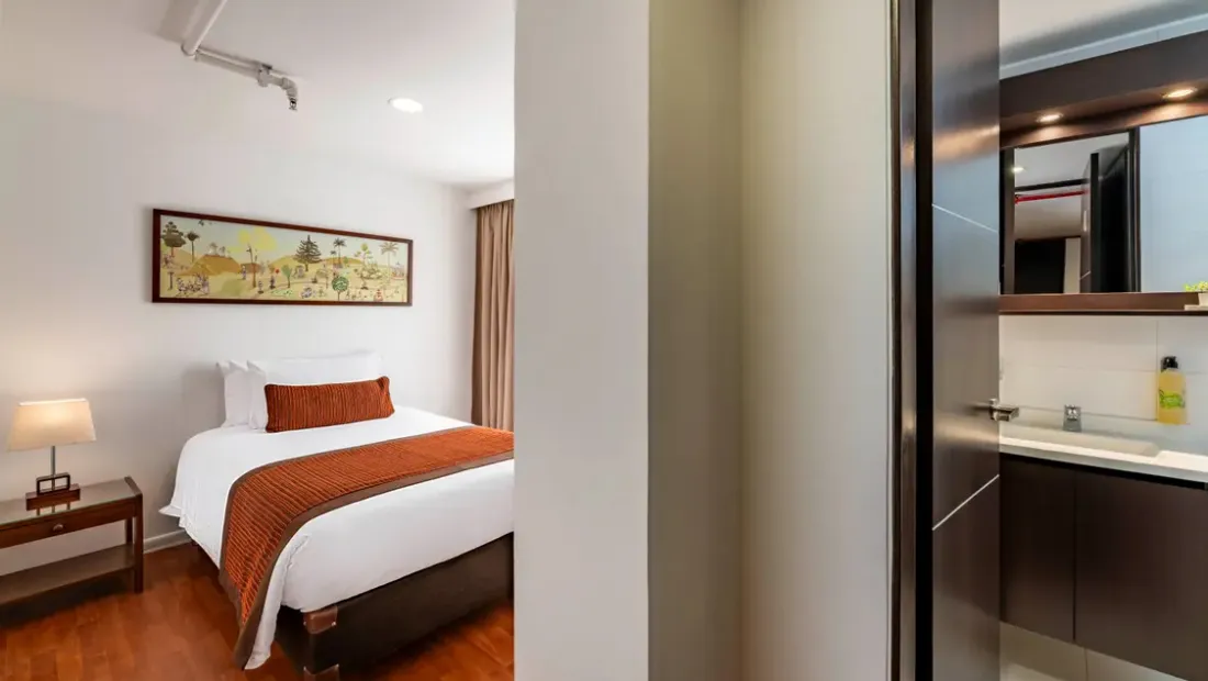 Hotel room with bathroom